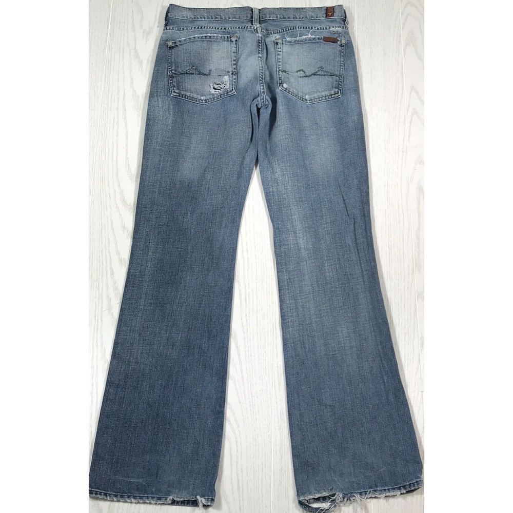 7 For All Mankind Bootcut Jeans Women 31 Faded Whiskered Blue Low Rise Boy Cut